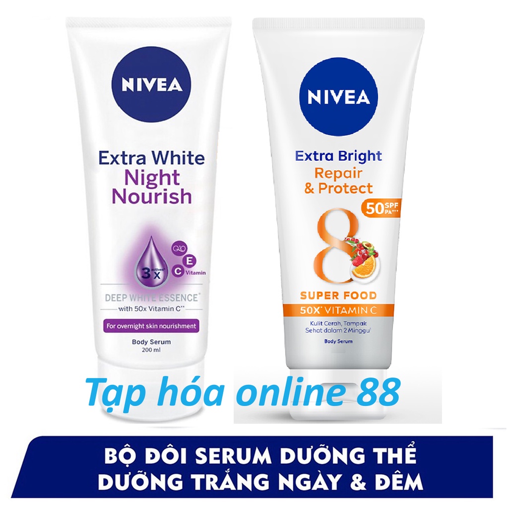 Serum dưỡng thể trắng da Nivea Extra White Night Nourish / Extra Bright Repair & Protect 180ml