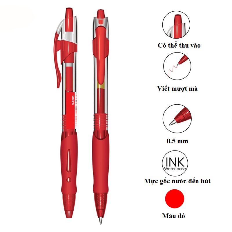 - Bút viết văn phòng/ Bút viết học sinh Aimilo gel ngòi 0.5mm có đầu bấm, Bút bi nước 3 màu