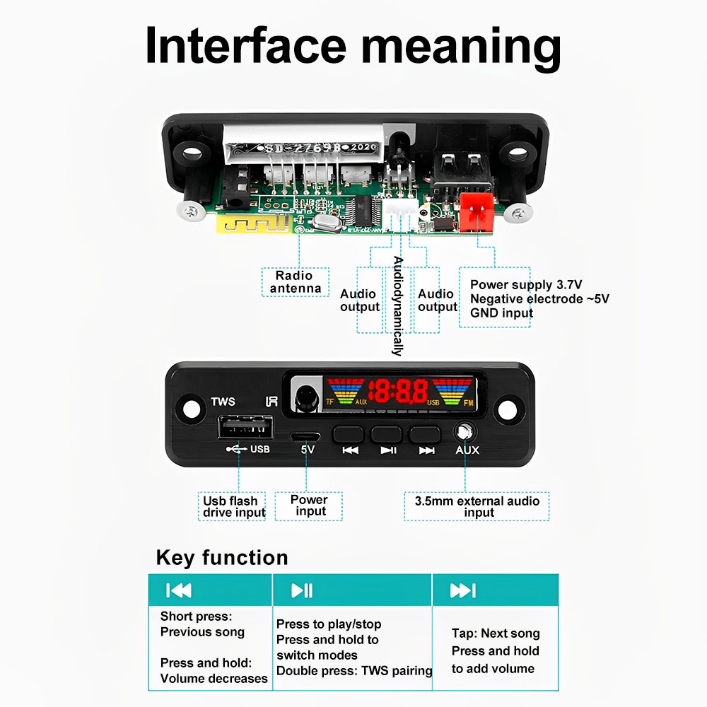 DIYMORE Bảng Mạch Giải Mã Âm Thanh mp3 bluetooth 5.0 Hỗ Trợ aux fm usb