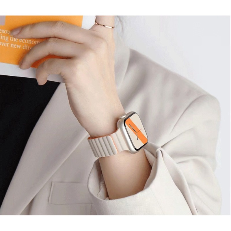 Dây Đeo silicone Từ Tính Hai Màu Cho Đồng Hồ Thông Minh iwatch series 4 / 5 / 6 / se / 7 / 8 / 9 / ultra 49mm 45mm 41mm 44mm 40mm 42mm 38mm