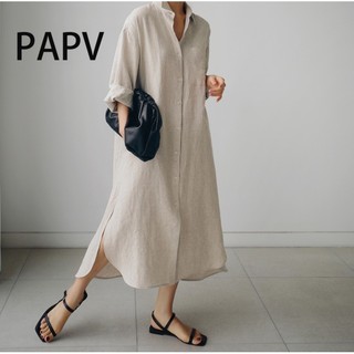 Đầm Dài Qua Gối Vải Lanh papv Lớn 8388 #