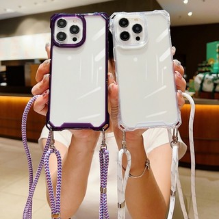 Ốp Lưng Bốn Góc Cho iPhone 16 15 11 12 13 14 Pro Max 15 Plus Dây Đeo Ngang Dây Chống Sốc Trong Suốt
