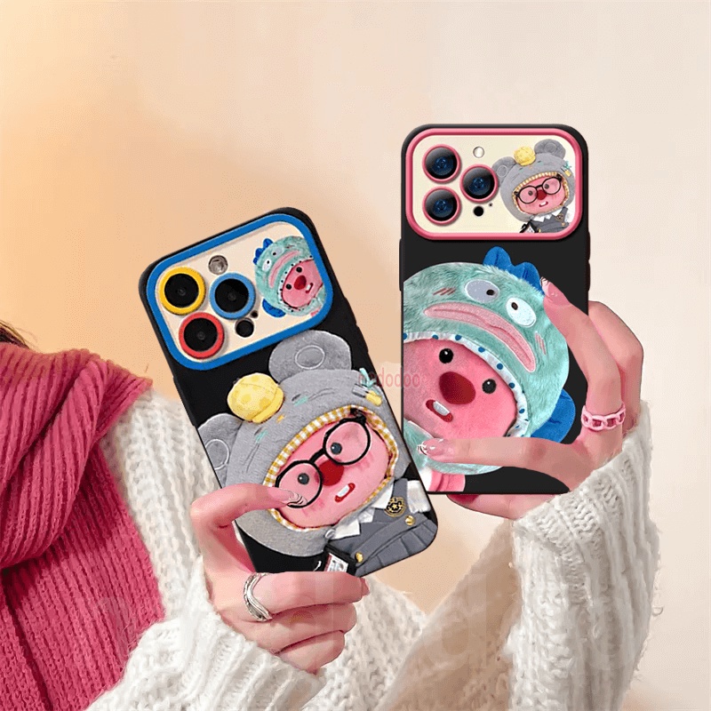 Ốp lưng For iPhone 15 14 13 12 11 Pro Xs max Mini 7 8 6 6S Plus X XR 14ProMax 13promax 12promax 11promax 6+6S+ 7+ 8+ Cute Cartoon Duck-cap beaver Plush Loopy Couple BFF Fine Hole Large window Anti-fall Soft Phone Case DSC 07