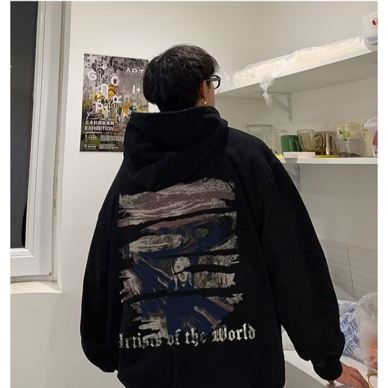 M-8XLáo khoác nam hoodie Cotton Dáng Rộng Tay Dài In Họa Tiết graffiti Phong Cách Hàn Quốc Thời Trang Mùa Thu Cho Nam Và Nữ