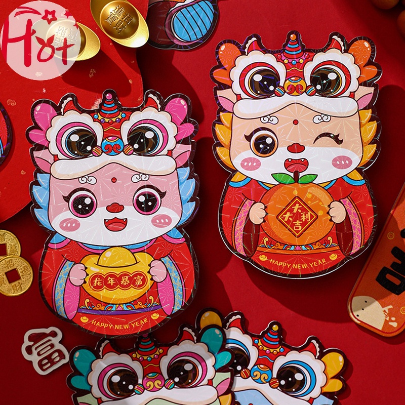 Set 6 Bao Lì Xì Màu Đỏ In Hình Rồng Hoạt Hình Đáng Yêu Dành Cho Năm Mới 2024 vn