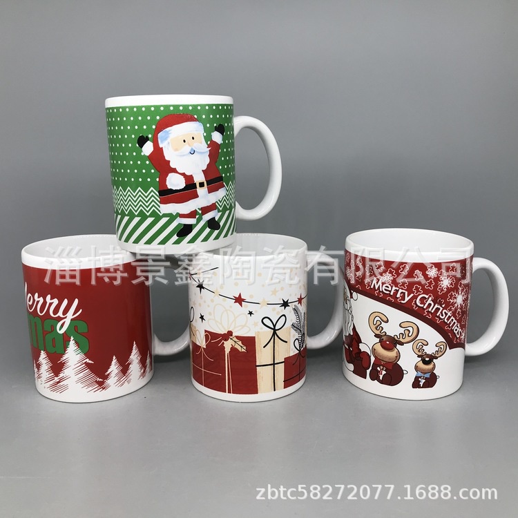 Cốc giáng sinh, nước gốm họa tiết ông già Noel, cốc sứ thẳng