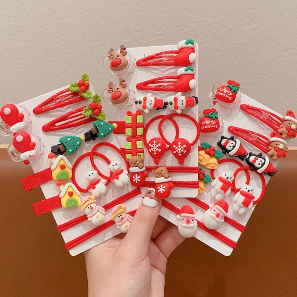 Set Kẹp Tóc / Dây Cột Tóc Trang Trí Giáng Sinh Hình Tuần Lộc / Ông Già Noel Hoạt Hình