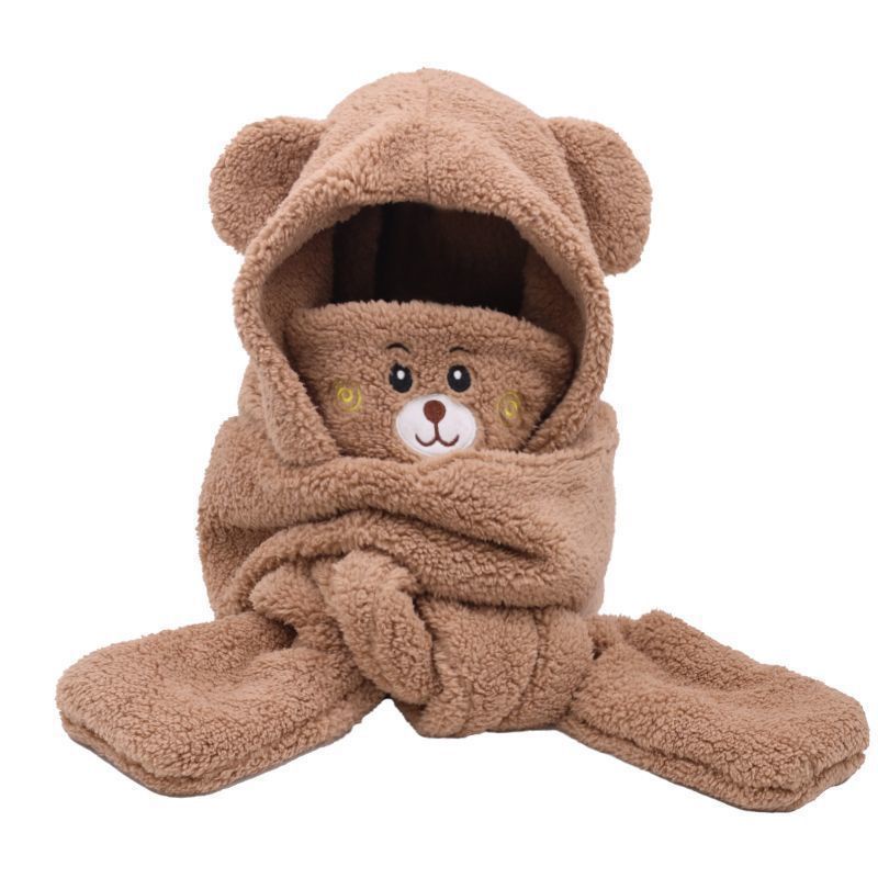 Mũ Trùm Đầu Kèm Khẩu Trang Chống Gió Giữ Ấm Tai Hình Gấu Dễ Thương