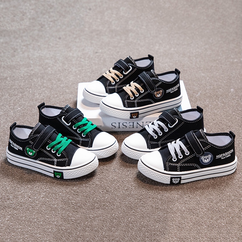 Giày Vải canvas Đế Mềm Chống Bẩn Màu Đen Thời Trang Mùa Thu 2023 Cho Bé Trai Và Gái