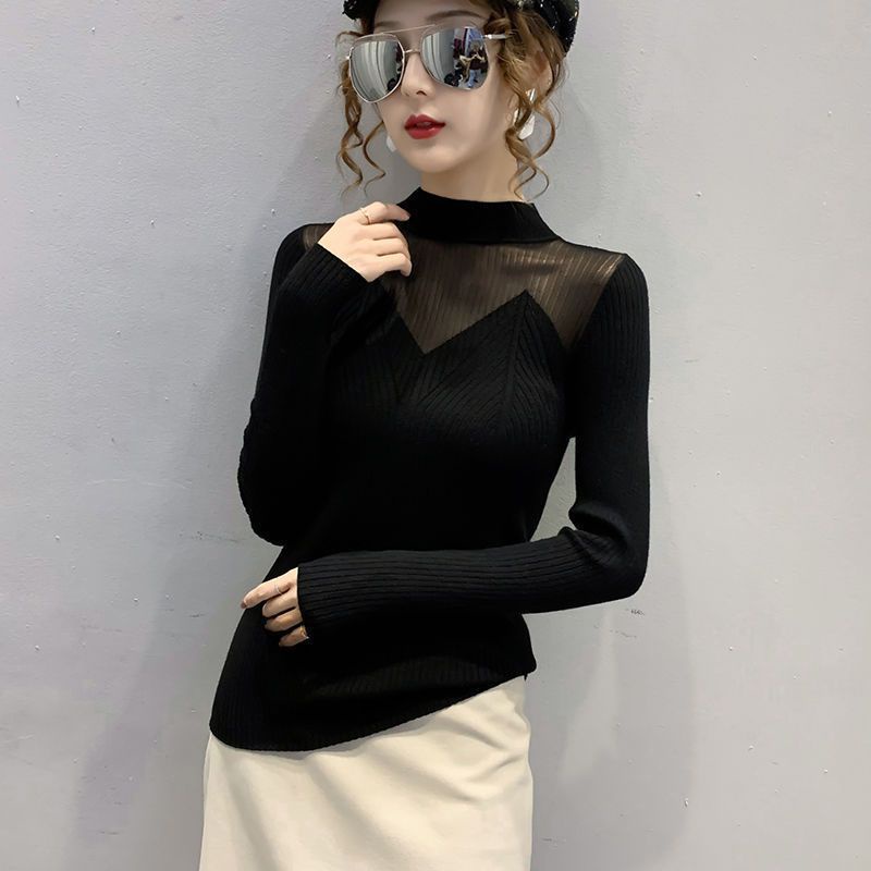 Áo Len Tay Dài Cổ Lọ Phối Ren Thời Trang Hàn Quốc Cho Nữ