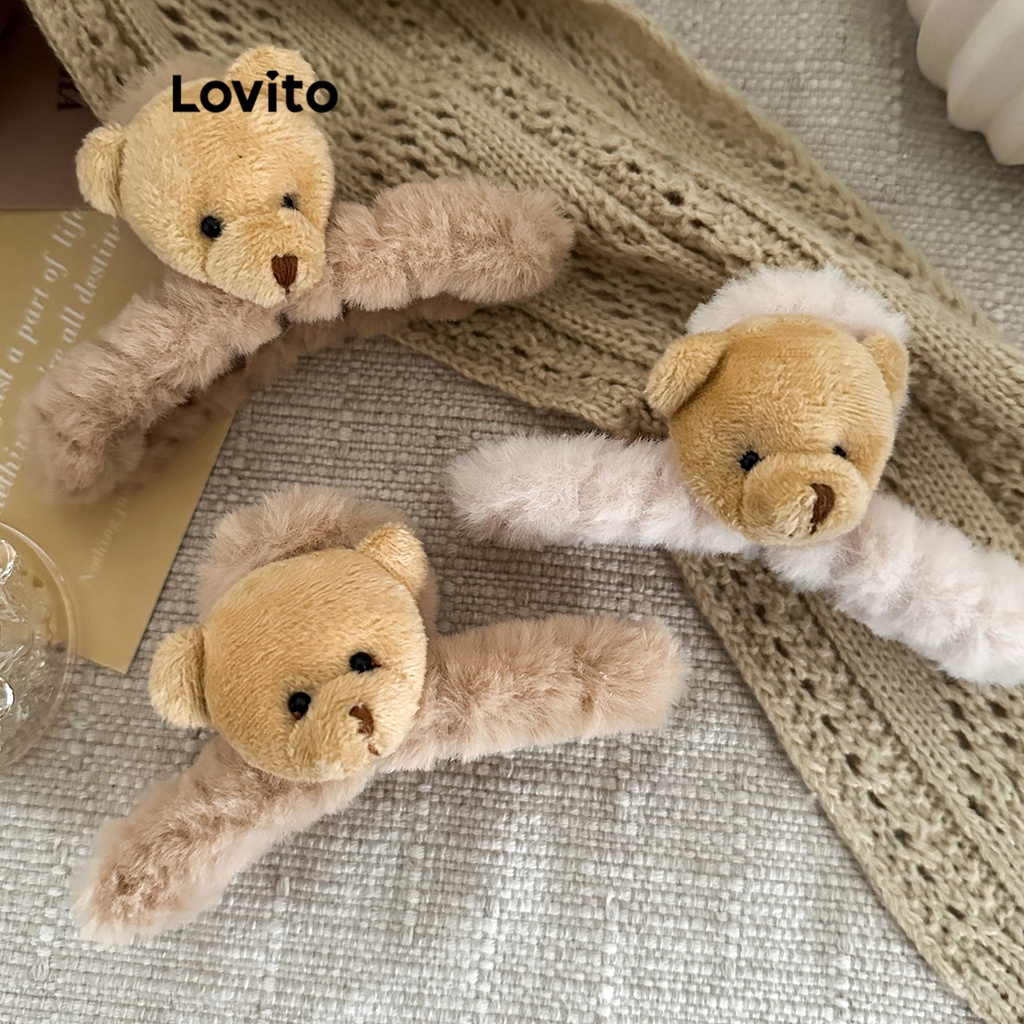 Kẹp tóc Lovito hình động vật cơ bản thường ngày cho nữ LFA03042 (màu kaki/trắng ngà)