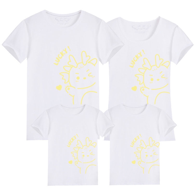 Set Áo Thun Tay Ngắn 95% cotton In Hình Rồng Hoạt Hình Mừng Năm Mới 2024