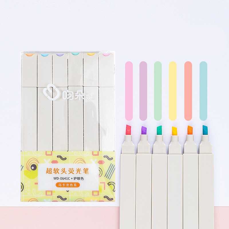 Bút dạ quang 6 màu highlight pastel, bút đánh dấu nhớ dòng cute nhiều màu marker dễ thương YK