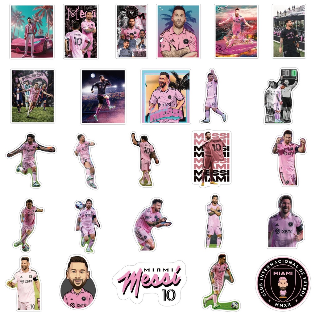 Bộ 50 Miếng Dán Chống Thấm Nước Họa Tiết graffiti inter miami cf lionel messi Cho Mũ Bảo Hiểm Xe Đạp