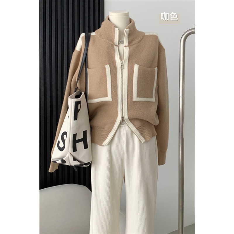 Sugemiusi Áo Dệt Kim Hai Đầu Phối Khóa Kéo Màu Sắc Tương Phản Cao Cấp