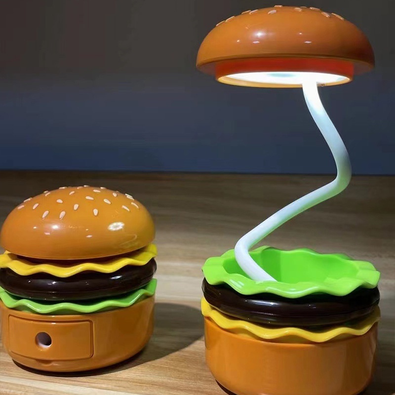 SADA Hamburger Đèn ngủ Máy mài bút chì Đèn ngủ LED có thể xếp gọn Đèn bàn xung quanh Máy mài bút chì Hamburger