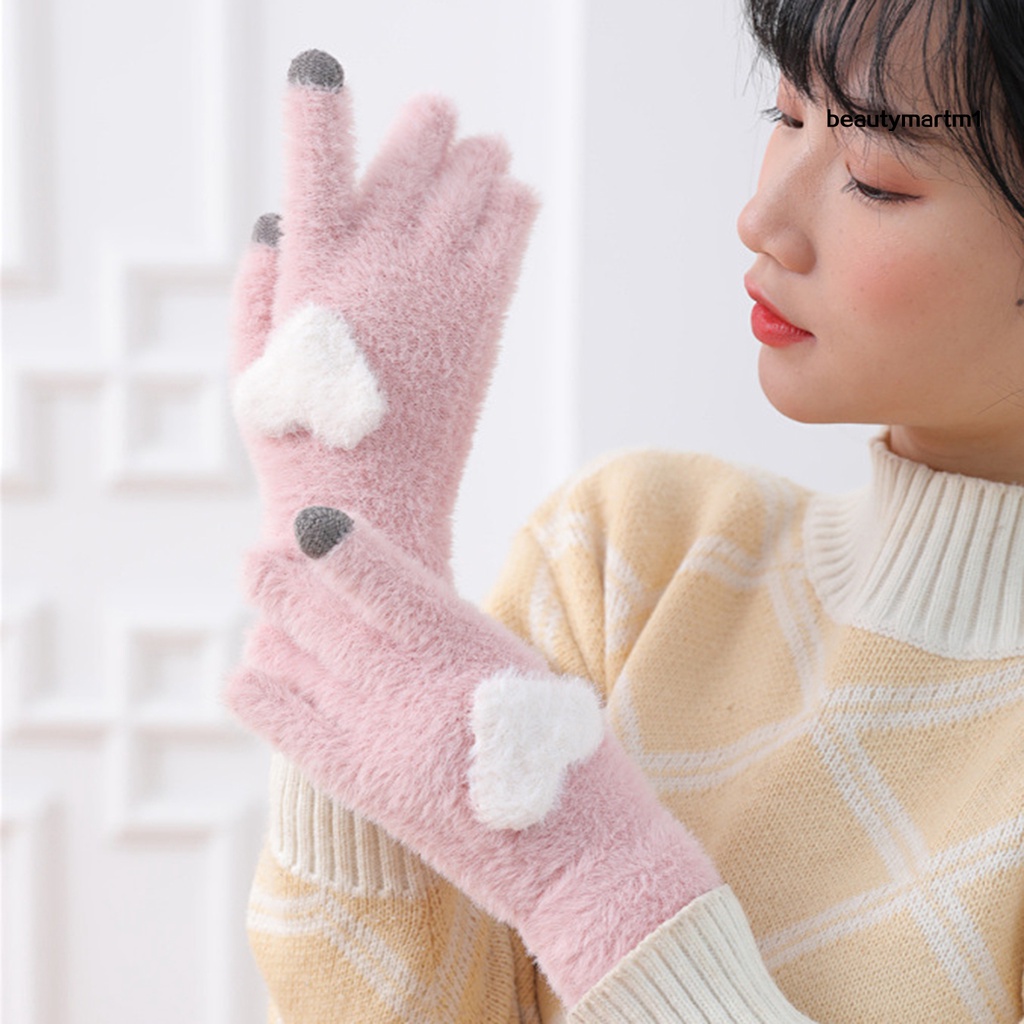 Găng Tay Lông Nhung Mềm Mại Hình Trái Tim Có Thể Sử Dụng Màn Hình Cảm Ứng Cho Nữ