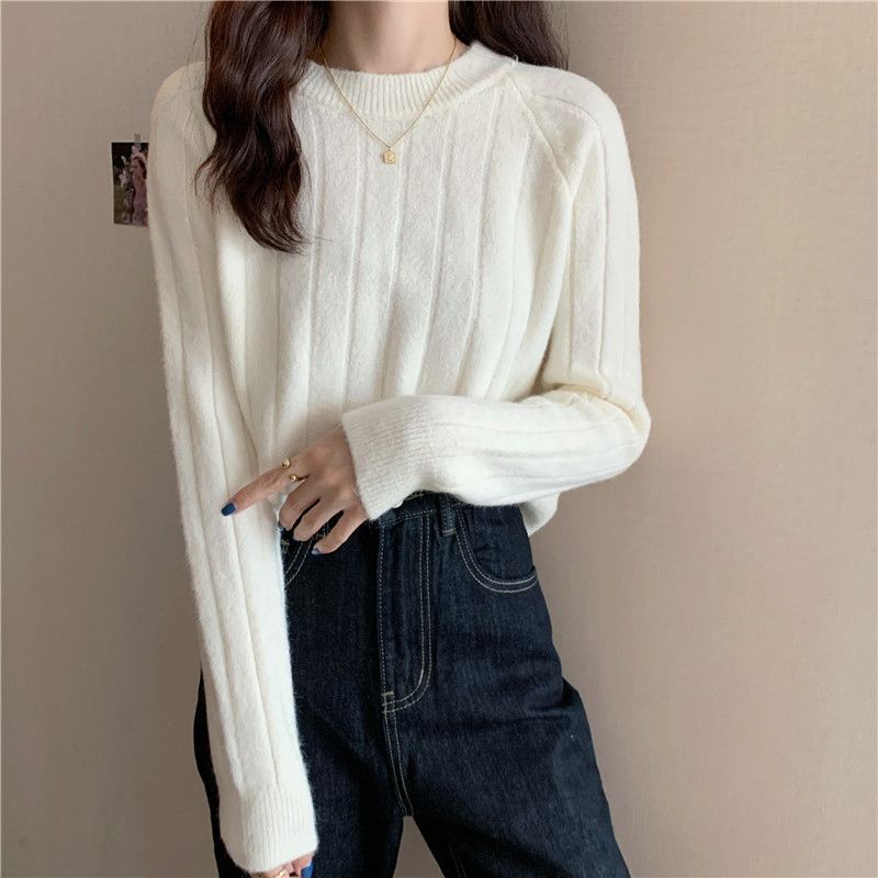 Áo sweater Tay Dài Cổ Tròn Dễ Phối Đồ Màu Xanh Dương / Tím / Hồng / Trắng Thời Trang Hàn Quốc