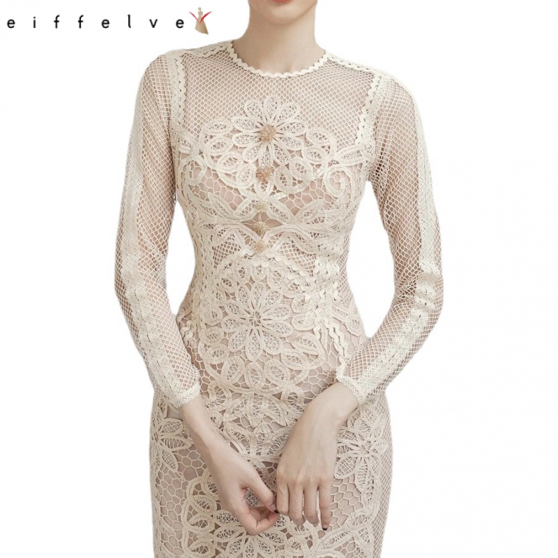 Váy Dài Ôm Eo Phối Ren Tay Dài Phong Cách Xuân Thu 2022 Mới Cho Nữ 1119