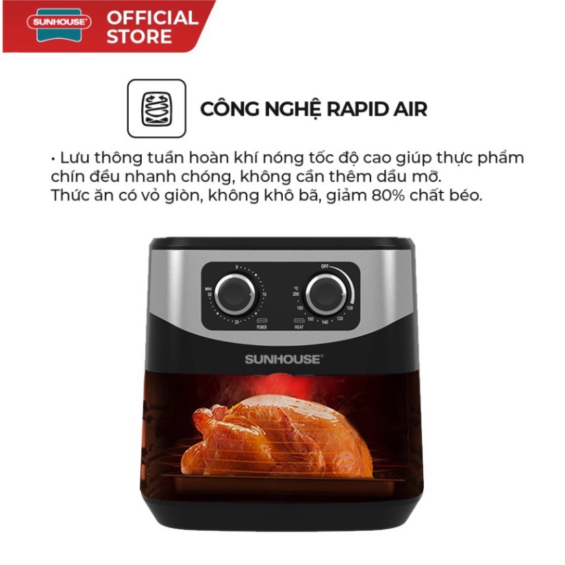 Nồi chiên không dầu 9L Sunhouse SHD4035 dung tích 9L chiên nướng được lượng lớn thức ăn