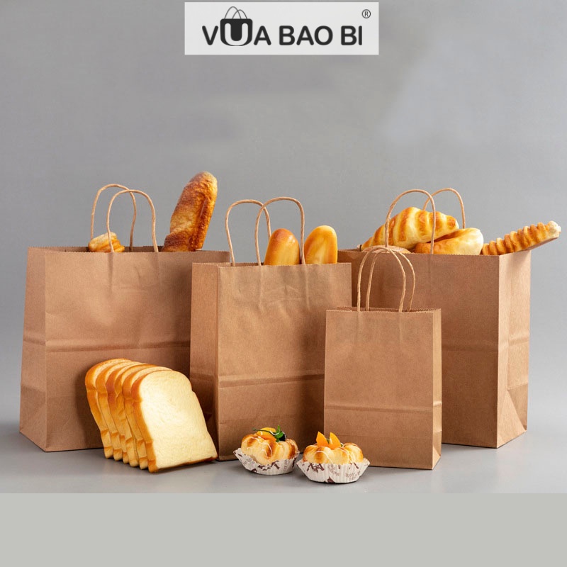 Túi giấy đựng đồ, thực phẩm an toàn - túi kraft nâu xi măng da bò có quai xách bảo vệ môi trường