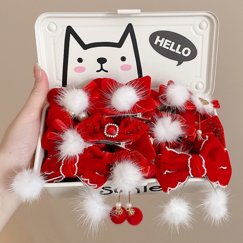 Set 2 Kẹp Tóc Nơ Đính Đá Phong Cách Trung Hoa Cho Bé Gái