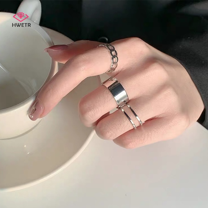 Set 3 Nhẫn Hợp Kim Dạng Hở Phong Cách hip hop Nhật Bản Cá Tính Cho Nam Và Nữ Mới
