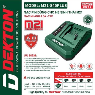 Đế sạc pin nhanh dekton 21v 4ah m21-s40plus