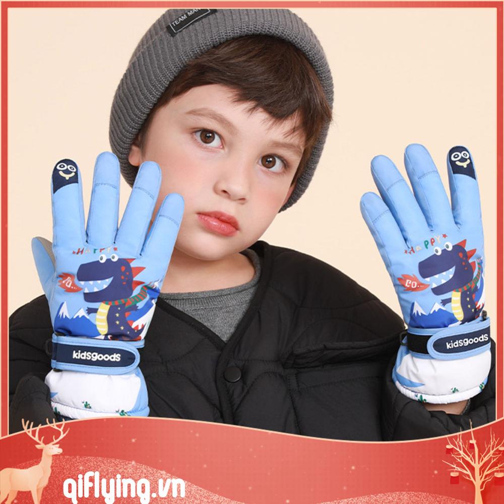 Găng Tay Lông Cừu San Hô Chống Thấm Nước Mùa Đông Dành Cho Trẻ Em