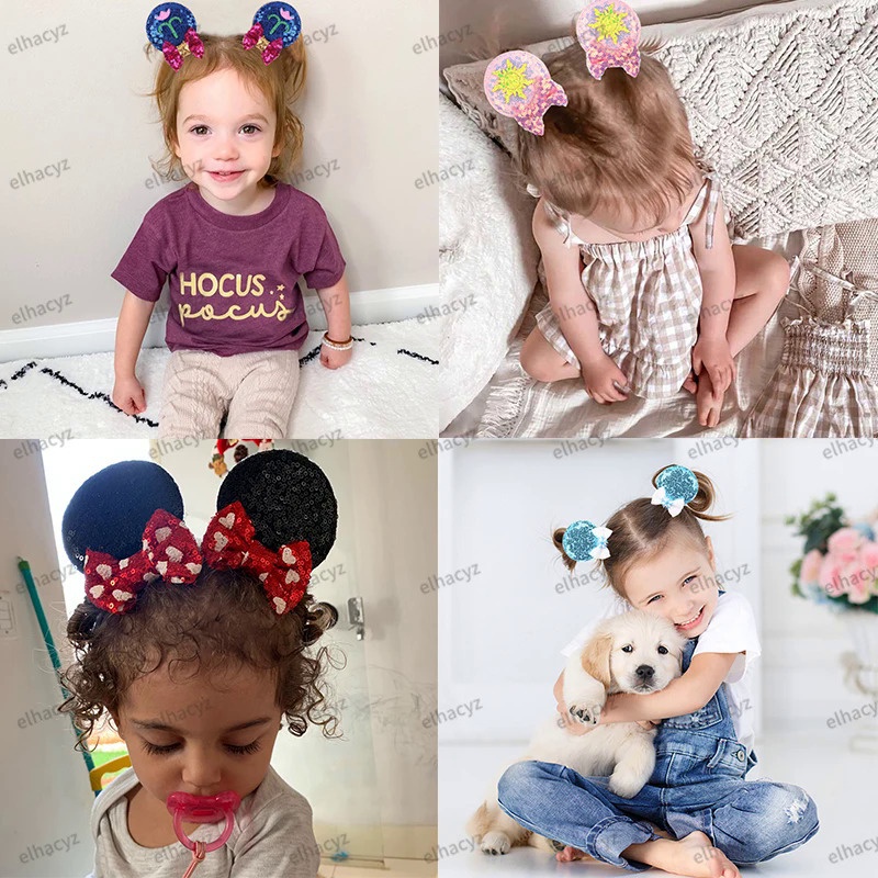 DISNEY Dễ Thương Kẹp Tóc Hình Tai Chuột minnie Đính Kim Tuyến Lấp Lánh Cho Bé Gái
