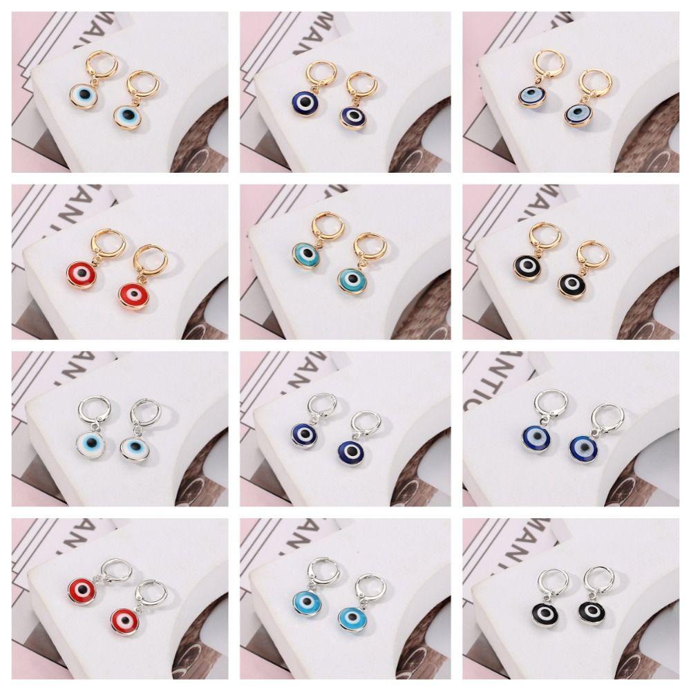Bliss Khuyên Tai Tròn Hình Mắt Quỷ May Mắn Bằng Bạc Cá Tính unisex