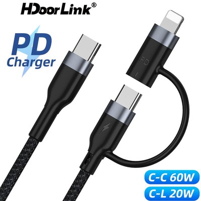 Cáp Sạc Nhanh hdoorlink 2 Trong 1 pd60w type c Sang type c Cho Iphone 15 samsung xiaomi