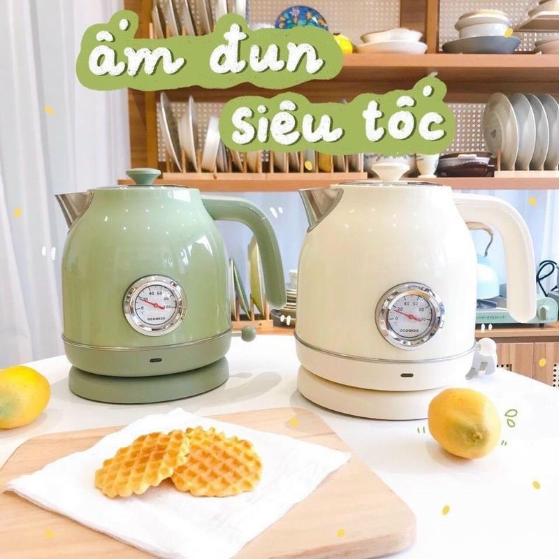 Ấm siêu tốc đun nước Xiaomi Ocooker phong cách Retro có mặt đồng hồ hiển thị nhiệt độ