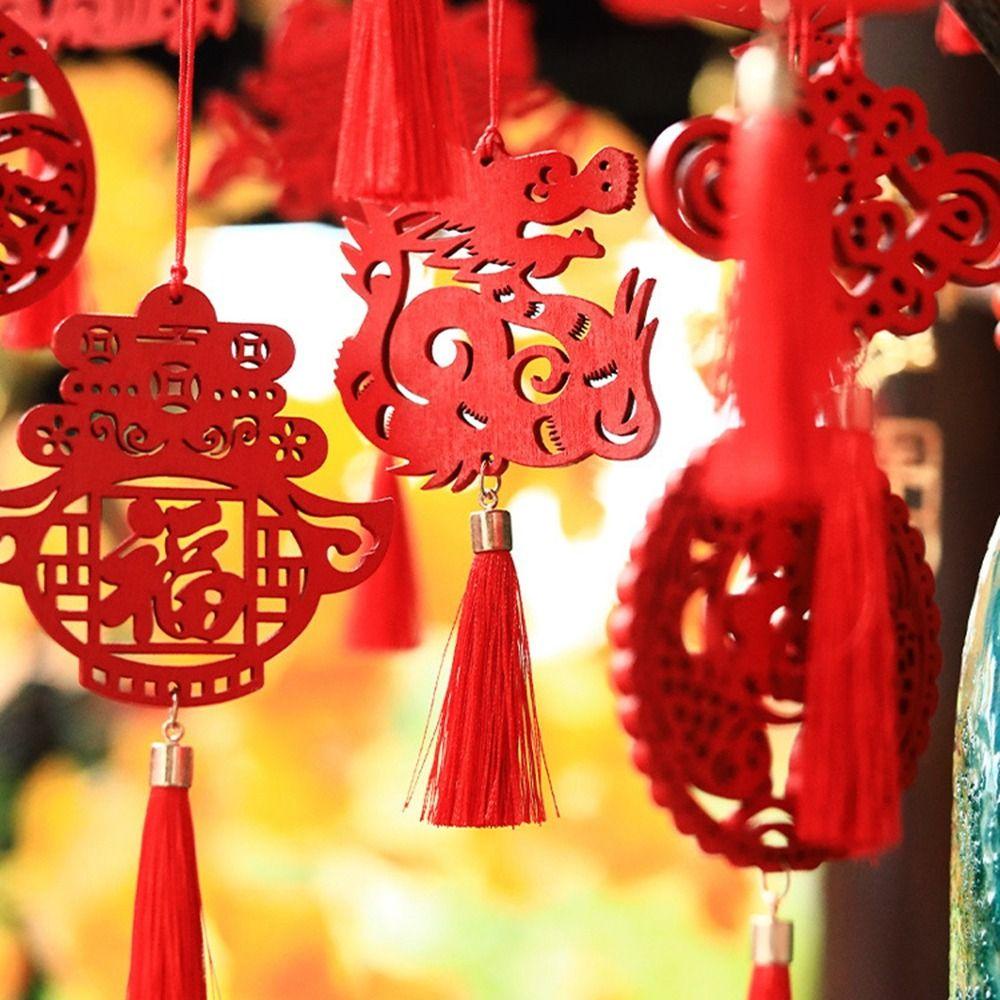 Avalentine Mặt Dây Chuyền Gỗ Hình Rồng Phối Tua Rua Phong Cách Trung Hoa Sáng Tạo Trang Trí Năm Mới