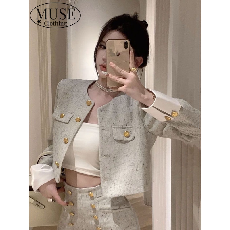 TINGTIAN áo khoác dù áo khoác áo dạ tweed bomber INS cozy High-quality chic WJK23B0WWV 48Z231128