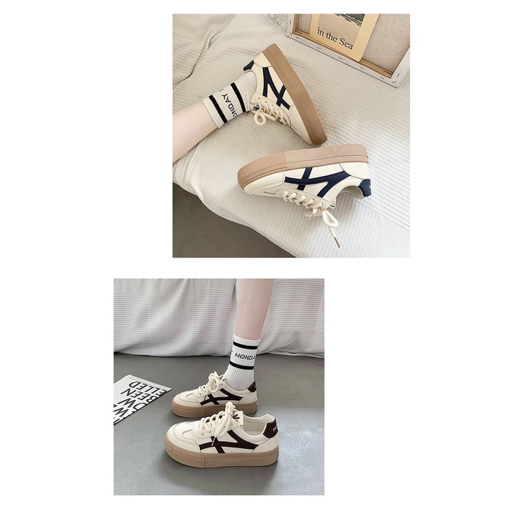 Giày Thể Thao Đế Bằng Màu Trắng Thời Trang Cho Nữ