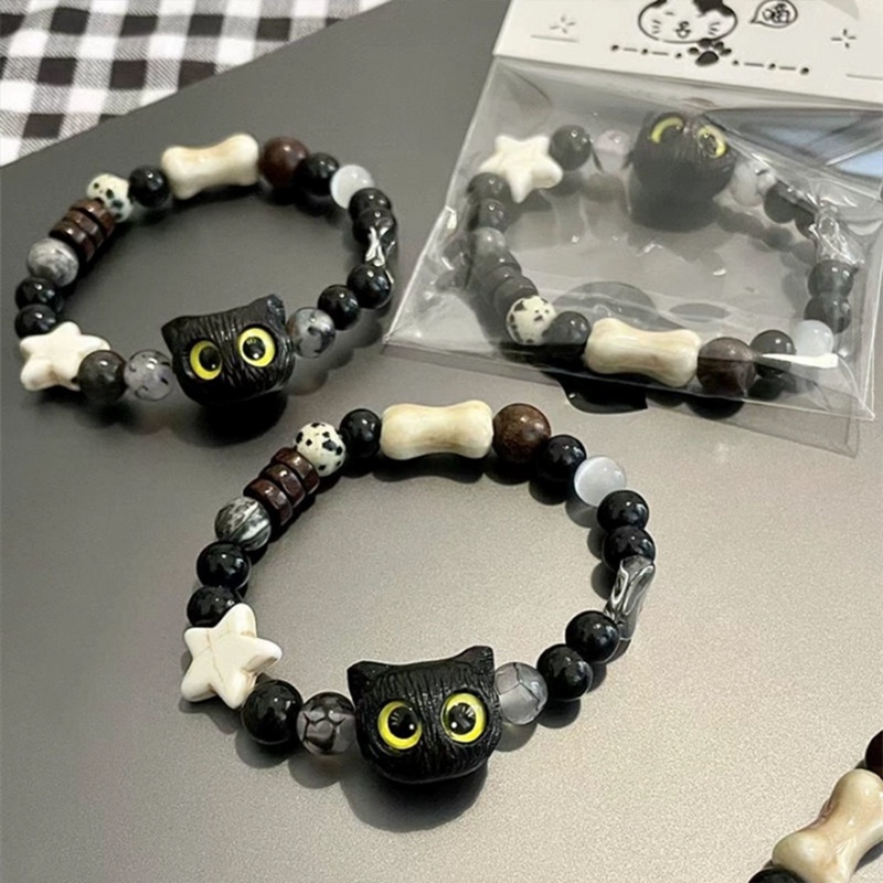 Vòng Tay Đèn Lồng luo hei Pho Mát Màu Đen / Trắng Hình Mèo Nhỏ Nhắn Dễ Thương Có Giá Trị Cao Cấp Làm Quà Tặng Bạn Gái niche girlfriend