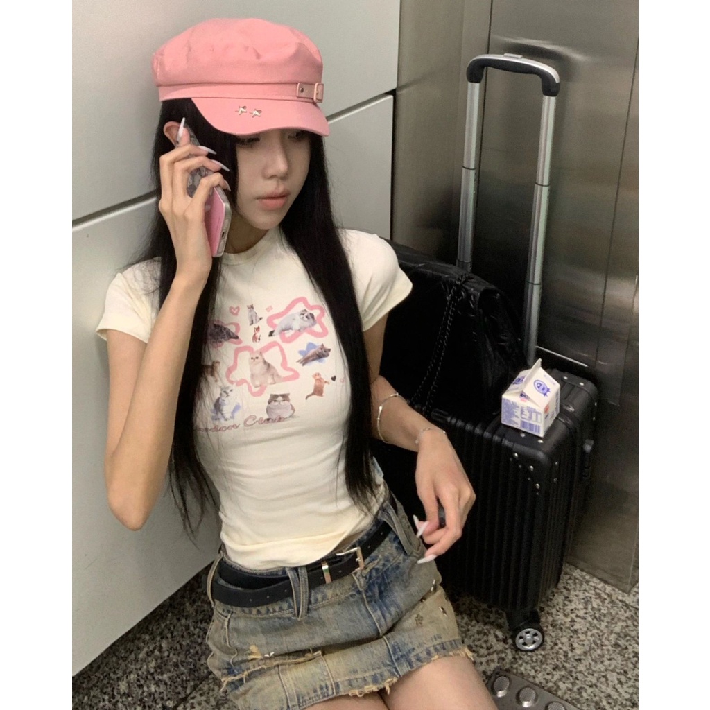 Áo Thun Tay Ngắn Trễ Vai Màu Trắng Ngọt Ngào Phong Cách Mỹ Thời Trang Mùa Hè Cho Nữ