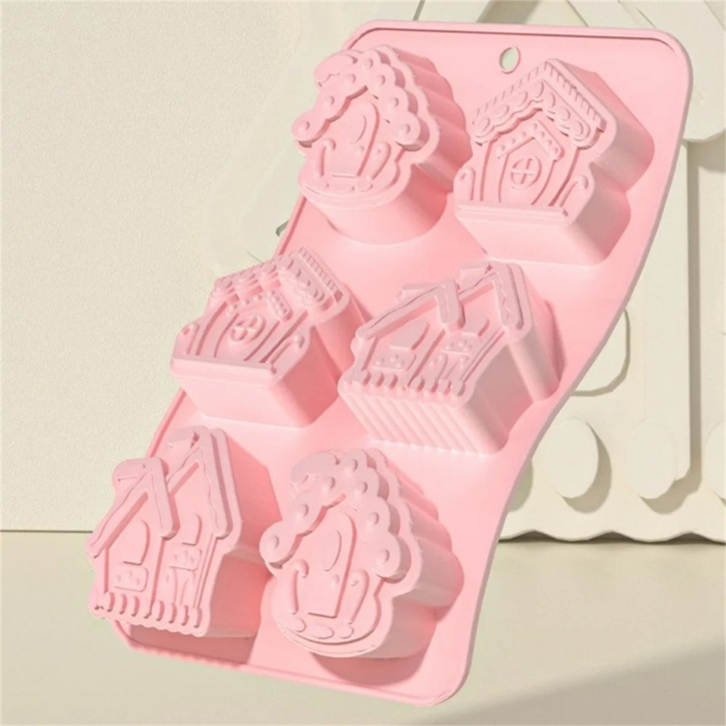 Khuôn silicone Tạo Hình Làm Bánh Kẹo Hình Ngôi Nhà 6 Ngăn diy