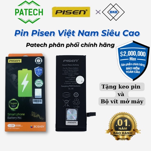 Pin Pisen Việt Nam dung lượng siêu cao cho 6/6s/6plus/6splus/7/7plus/8/8plus/x/xs/xr/xsmax/11- Patech phân phối