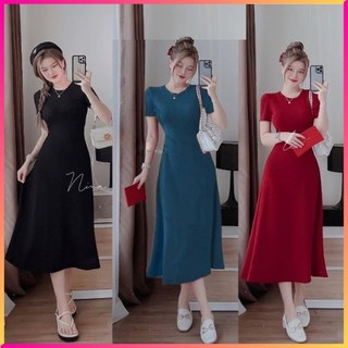 Đầm váy body dáng dài đơn giản siêu tôn dáng, Đầm trơn gân ôm body, Đầm thun tăm cổ tròn tay ngắn dài ảnh thật L13