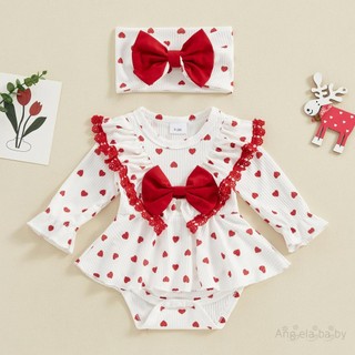 Set áo liền quần tay dài in họa tiết trái tim + băng đô cài tóc xinh xắn cho bé