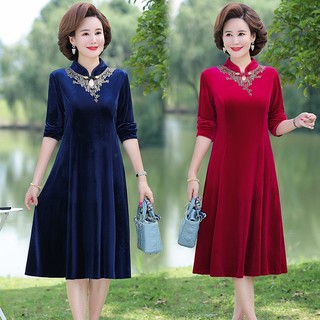 Hàng Mới Về Đầm Nhung Dáng Dài Phong Cách Phương Tây Thời Trang Xuân Thu Cho Nữ Trung Niên