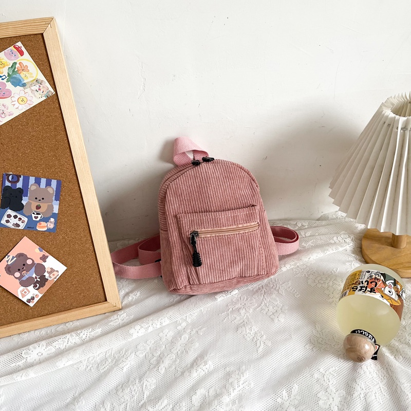 Jasmin noir Ba Lô Đi Học Vải Nhung Kẻ Sọc Có Khóa Kéo Cho Thanh Thiếu Niên