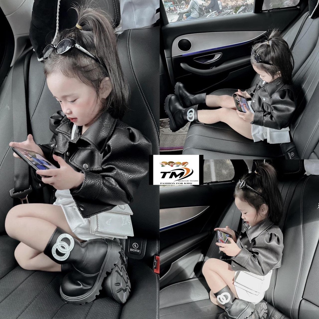 Áo da tặng kèm váy cá tính bé gái 9-30kg