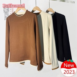 Áo Thun Tay Dài Cổ Tròn Giả Hai Lớp Thời Trang Mùa Thu 2023 Cho Nữ
