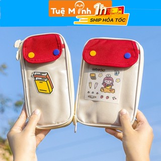 Túi bút vải Canvas mặt trong suốt, hộp bút 4 ngăn to TB05 đựng bút, đồ trang điểm, dụng cụ học tập