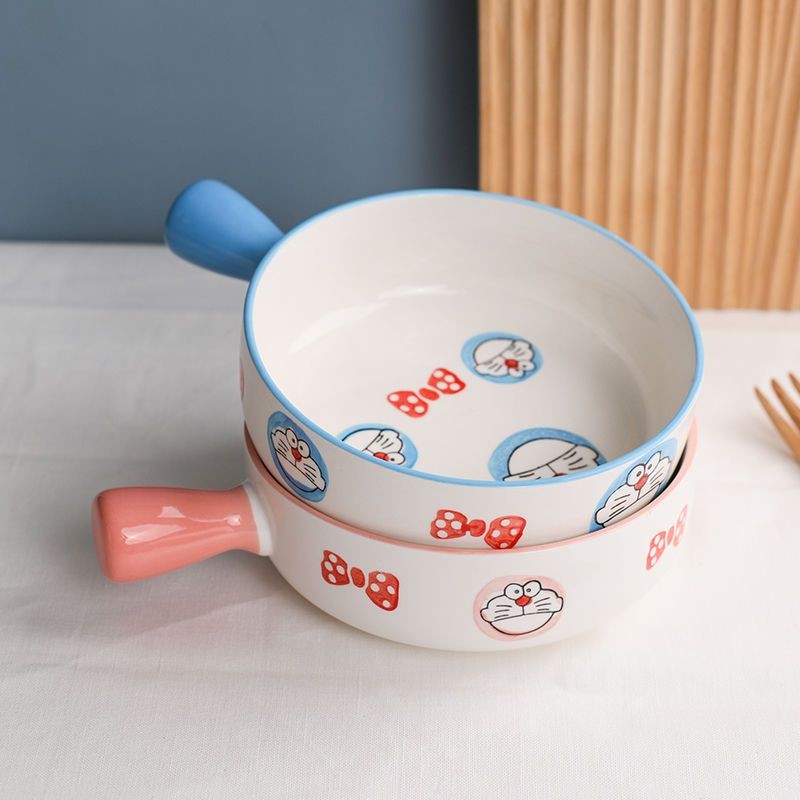 Ceramic plate vegetable plate household cartoon cute bowl plate 7.5 inch dumpling plate handle bowl 
