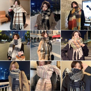 Khăn quàng choàng cổ nữ mùa đông len lông cừu phong cách vitage Hàn Quốc đẹp giữ ấm áp caro đủ màu đen, đỏ, xám, xanh