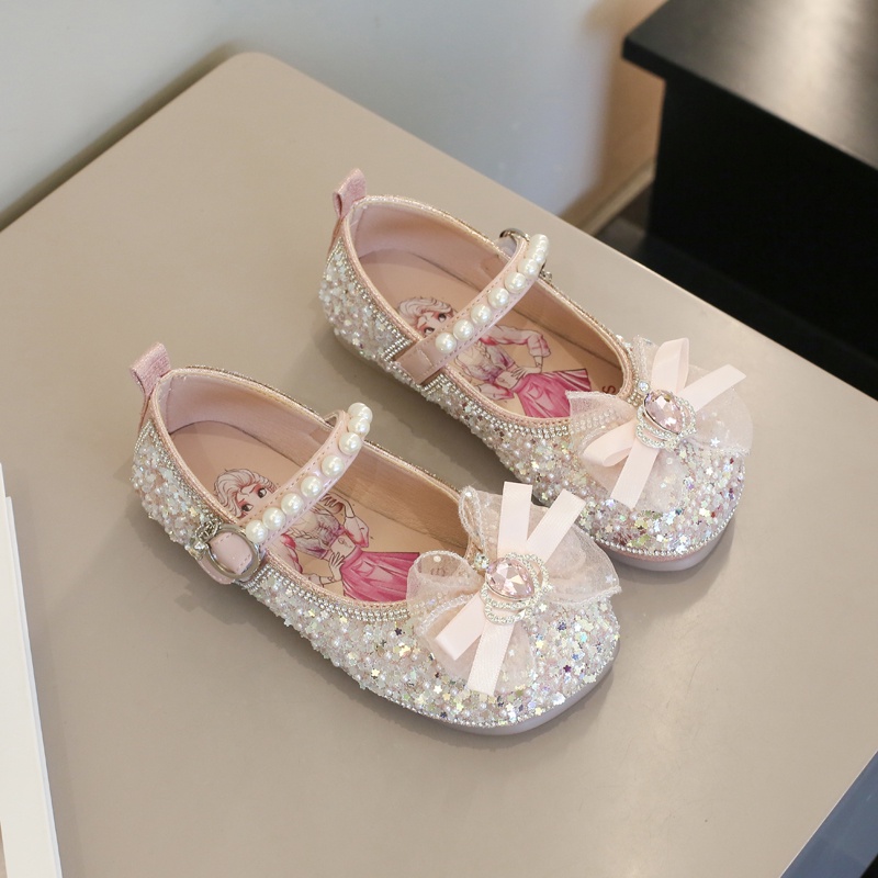 Giày Búp Bê Đế Mềm Đính Kim Sa Lấp Lánh Cho Bé Gái 2-12 Tuổi